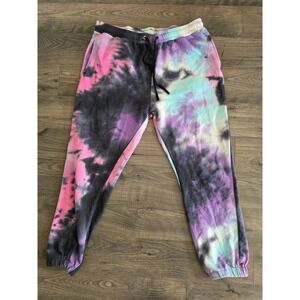 Women's XXL Brushed Faded Tie Dye Joggers Sweatpants Pink Purple Teal Drawstring
